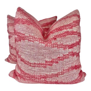 Set of Two Woven Textural Rich Pink Pillows/ Kathryn Ireland “Moroccan Weave” Woven Textile With Down/ Feather Fill For Sale