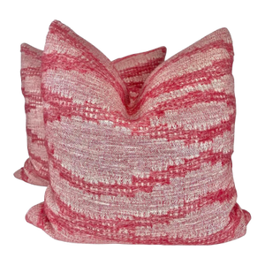 Sofa Pillows : Set of Two Woven Textural Rich Pink Pillows/ Kathryn Ireland “Moroccan Weave” Woven Textile With Down/ Feather Fill