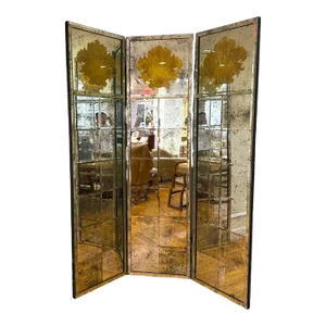 Art Deco Style, Antique Glass, Distressed Mirror, Room Divider, Usa, 20th C.
