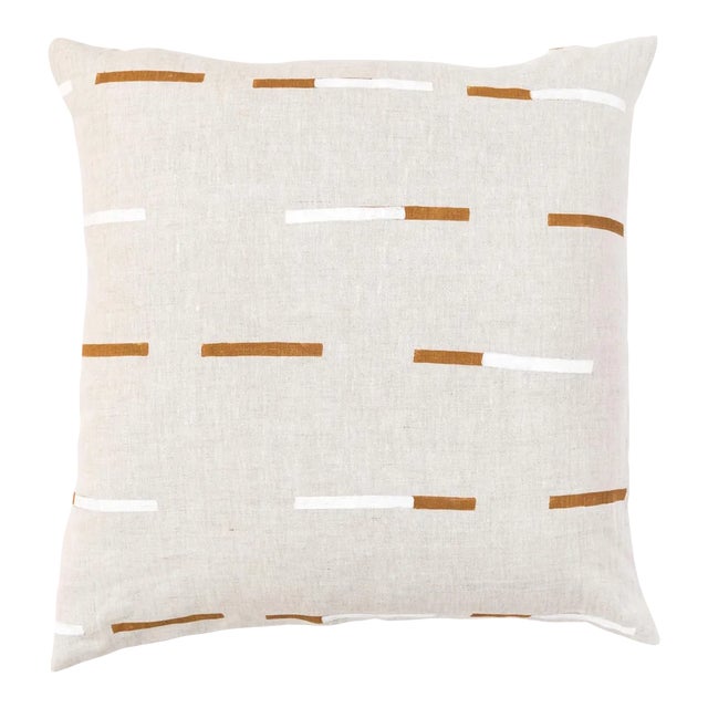 Schumacher x Caroline Z Hurley Overlapping Dashes Pillow In Brown & White For Sale