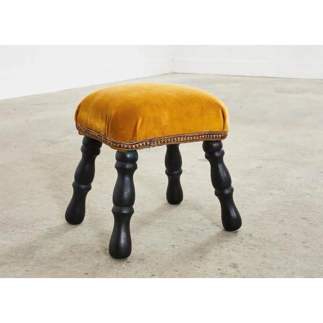 English Victorian Style Ebonized Wood and Velvet Stool For Sale - Image 12 of 13