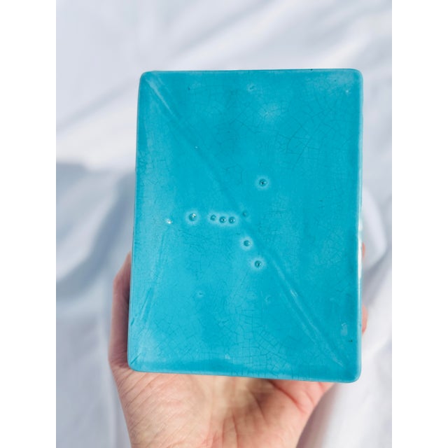 Mid 20th Century Vintage Atlantic Mold Turquoise Ceramic Trinket Box, Mid-Century Modern Studio Pottery For Sale - Image 5 of 12