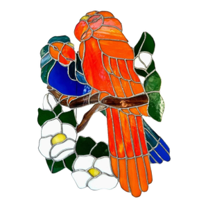 Vintage Handcrafted Stained Glass Parrot Panel – Mid-Century Window Hanging