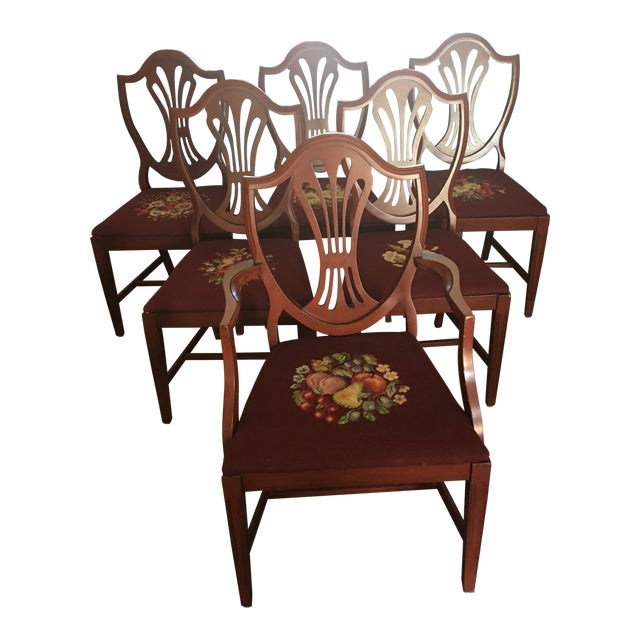 Antique Dining Room Needlepoint Seat Chairs Set Of 6 Chairish