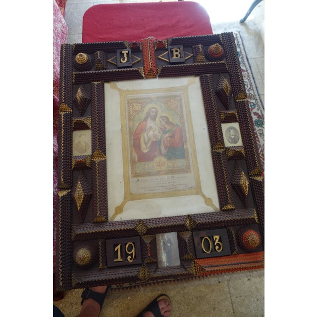 Very rare large tramp art frame an object steeped in history souvenir of J B's communion in 1903 unique gift from a...