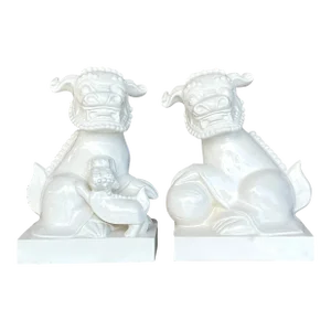 Late 20th Century Vintage Asian Glazed Ceramic Foo Dogs - a Pair
