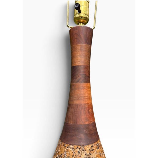 1960s Mid-Century Modern Teak & Cork Genie Bottle Style Table Lamp For Sale - Image 4 of 17
