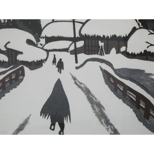 Mid 20th Century Kiyoshi Saito Japanese Signed Framed Winter Bridge in Aizu Woodblock Print For Sale - Image 5 of 7