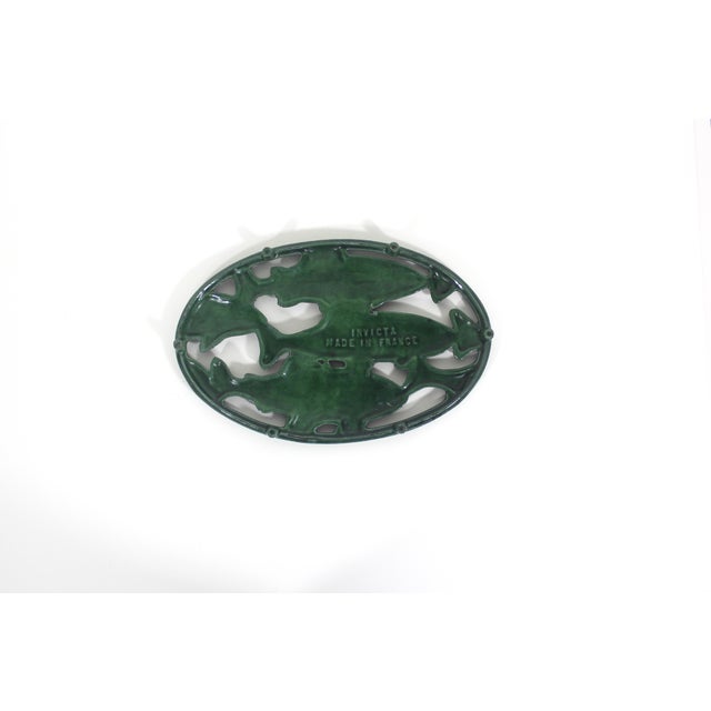 Cabin Vintage French Cast Iron Enamelled Green Fish Trivet Made in France For Sale - Image 3 of 8