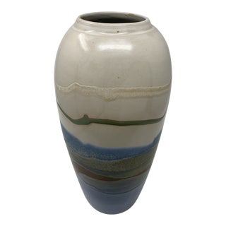 Mid Century Modern Multi-Color Striped Vase For Sale