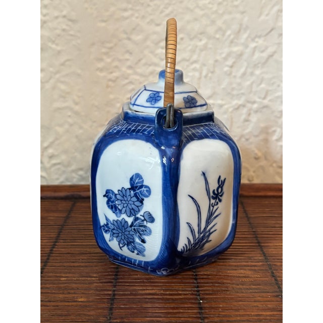 1980s 1980s Blue and White Japanese Landscape Porcelain Tea Pot For Sale - Image 5 of 8