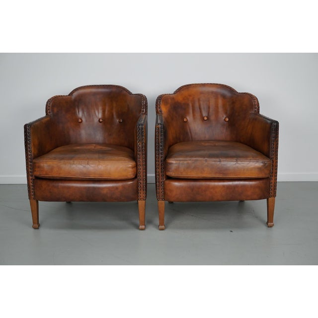 1970s Vintage Dutch Cognac Colored Leather Club Chairs, 1970s, Set of 2 For Sale - Image 5 of 18