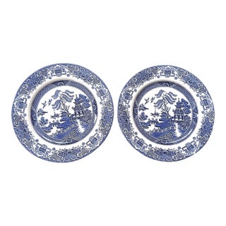 Vintage English Blue & White Chinoiserie Transferware Luncheon Plates For Sale