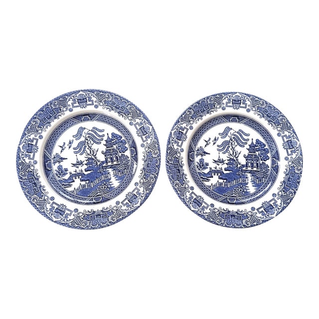Vintage English Blue & White Chinoiserie Transferware Luncheon Plates For Sale