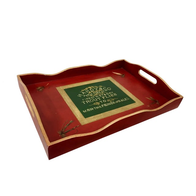 Mid-Century Modern Red Rectangular Wooden Tray For Sale - Image 3 of 4