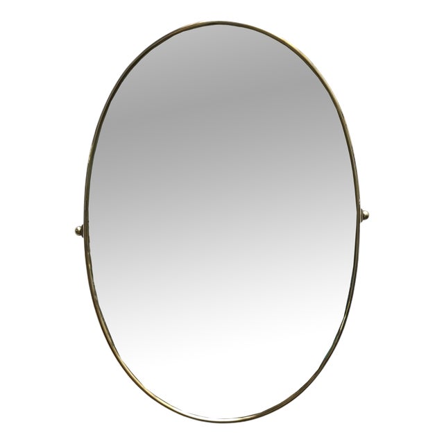 Oval Brass Wall Mirror, Italy, 1950s For Sale