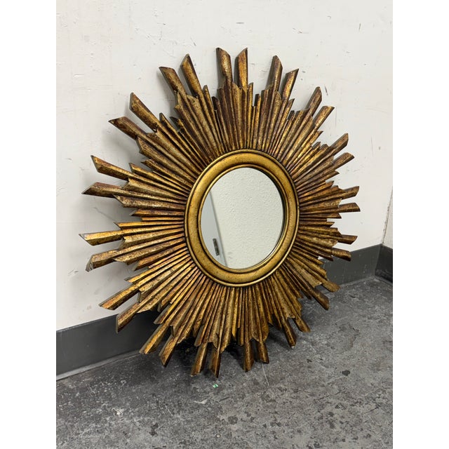 Mid-Century Modern Creative Co-Op Wood Sunburst Mirror For Sale - Image 3 of 12