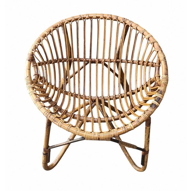 Mid-Century Modern Vintage Rattan & Wicker Lounge Armchair, Italy, 1960s For Sale - Image 3 of 9