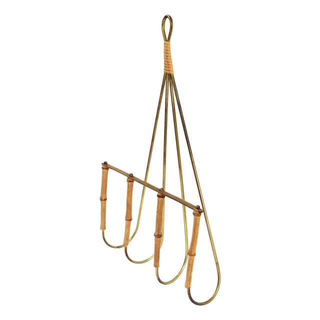 Wall-Mounted Magazine Rack in Brass and Bamboo by Carl Auböck, 1950s For Sale