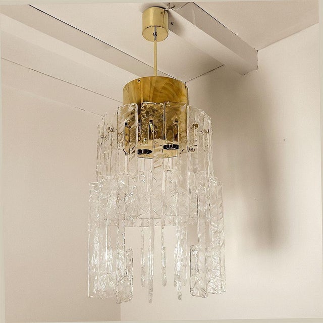 Mid-Century Modern 1970s Mid-Century Modern Brass-Murano Glass Chandelier For Sale - Image 3 of 11