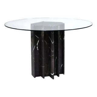 Round Glass Dining Table With Black Marble Pedestal Base For Sale