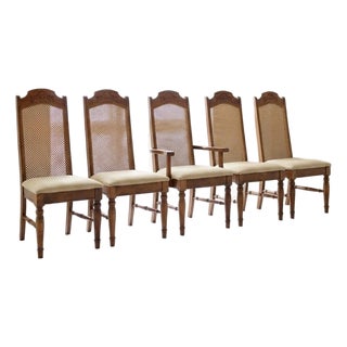 Set of 5 Vintage 1975 Bernhardt Cane Back Dining Chairs - 1 Captain, 4 Side For Sale