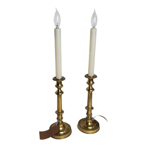 Late 19th Century Pair of English Brass Candle Stick Lamps