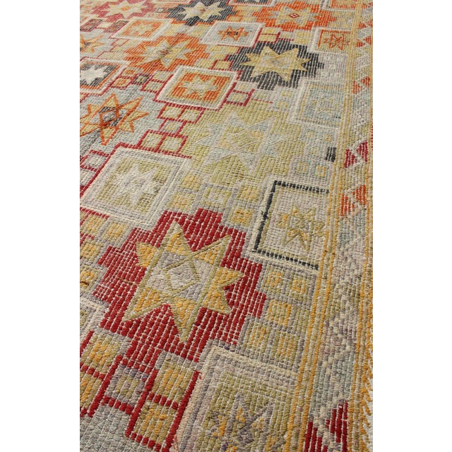Mid 20th Century Colorful Vintage Turkish Flat-Weave Tribal Modern Kilim With Embroideries For Sale - Image 5 of 8
