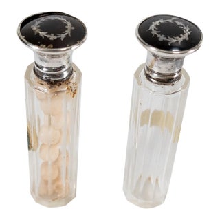 1900's Enameled English Sterling Silver Perfume Scent Bottles For Sale