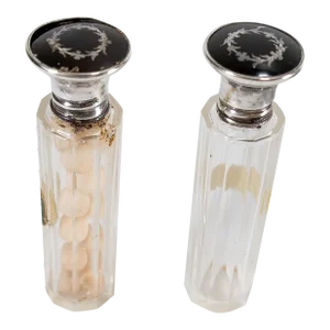 1900's Enameled English Sterling Silver Perfume Scent Bottles