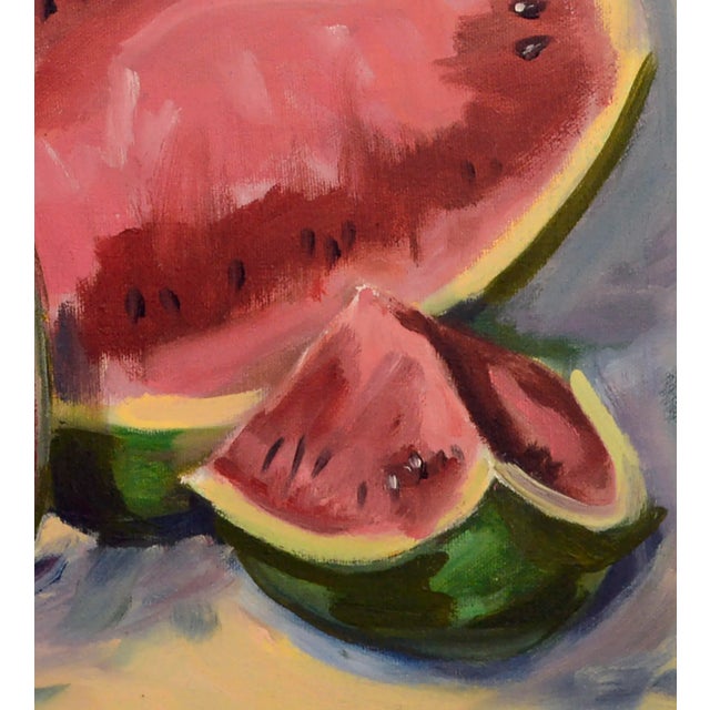 Watermelon and Blue Vase Still-Life by Sally Minton For Sale In Monterey, CA - Image 6 of 8