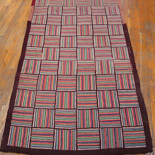 1930s American Hooked Rug ( 3'2" x 18'9" - 97 x 572 ) Antique American Hooked Rug Hallway Runner Wool Multicolor, Circa...