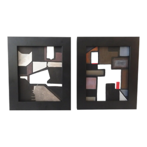 Abstract Acrylic Paintings Framed - A Pair Le Village Dans La Neige