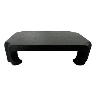 1980's Chinese Carved Wood Rectangular Display Stand With Ebony Black Finish 3"x5" For Sale