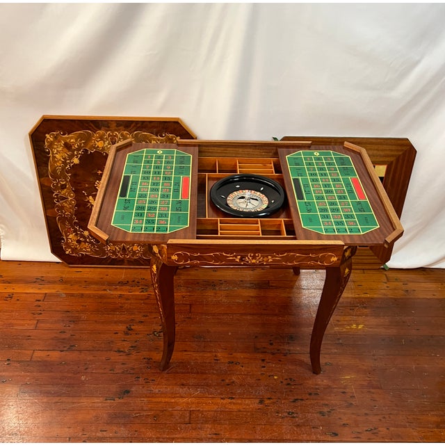 1960s Italian Inlaid Wood Multi Game Table With Roulette, Checkers/Chess, Backgammon For Sale - Image 9 of 13