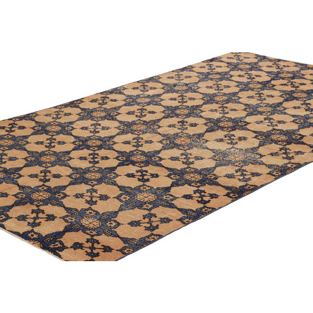 Rug & Kilim Vintage Zeki Müren Rug in Beige and Blue Geometric Medallions, From Rug & Kilim For Sale - Image 4 of 7