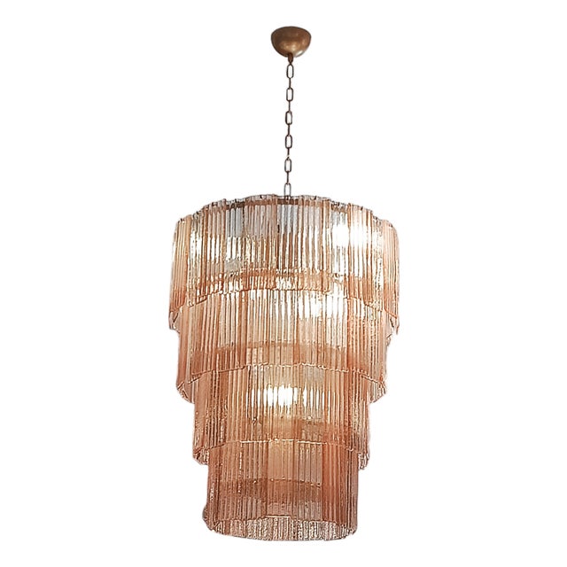 Listello Chandelier in Pink and Smoked Murano Glass by Paolo Venini, 1960s For Sale