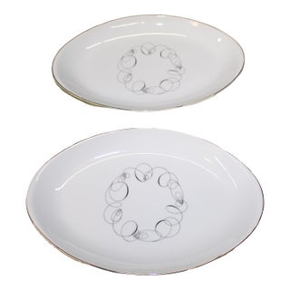 Pair 1950s Meito Tempo Oval Porcelain Serving Platters For Sale