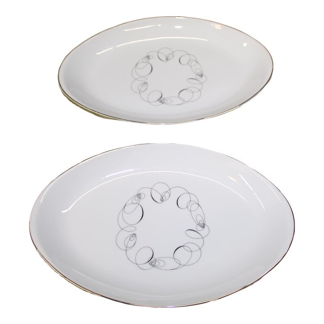 Pair 1950s Meito Tempo Oval Porcelain Serving Platters For Sale