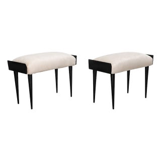 Mid-Century Modern Italian Ebanized Wood Velvet Stools by Ico & Luisa Parisi, Set of 2 For Sale