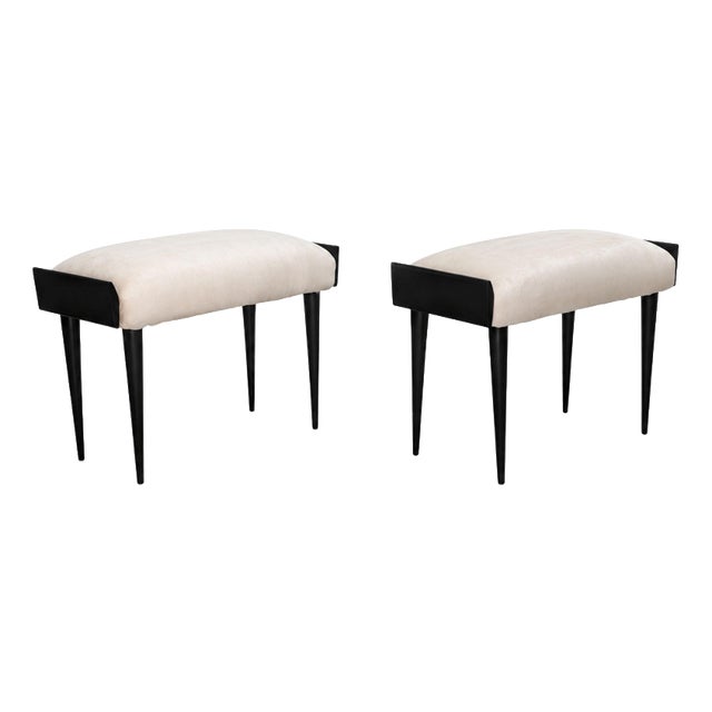 Mid-Century Modern Italian Ebanized Wood Velvet Stools by Ico & Luisa Parisi, Set of 2 For Sale