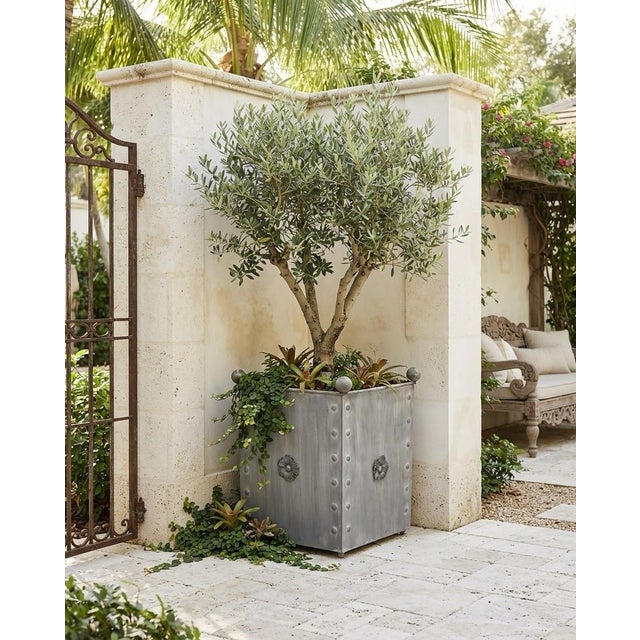 Vintage French Orangerie Style Galvanized Zinc Square Planter Box For Sale - Image 9 of 12