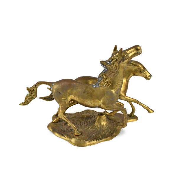 Vintage Solid Gold Brass Running Wild Horses Equestrian Décor Figurine Model For Sale - Image 4 of 7