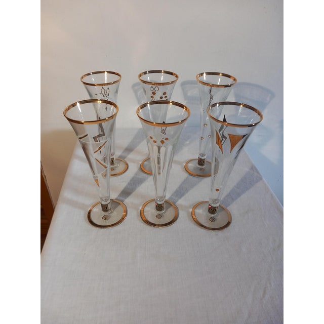 Vienna Secession Style Glassware with White Enamel Painting by Gruppe Kunsthandwerk Gallauner, Austria, Set of 6 For Sale - Image 5 of 6