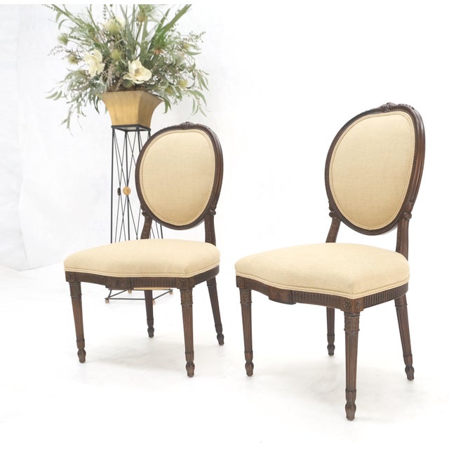 Linen Pair of Finely Carved Walnut Cameo Back Louis XVi Side Fire Chairs New Upholster For Sale - Image 8 of 17