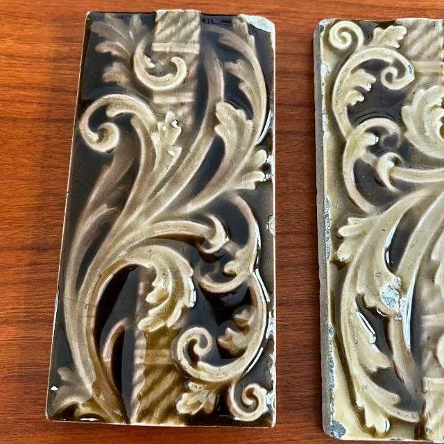 Chestnut Late 1880s Victorian Border Tiles by Trent, Tobacco Glaze, Set of Four (4) For Sale - Image 8 of 11