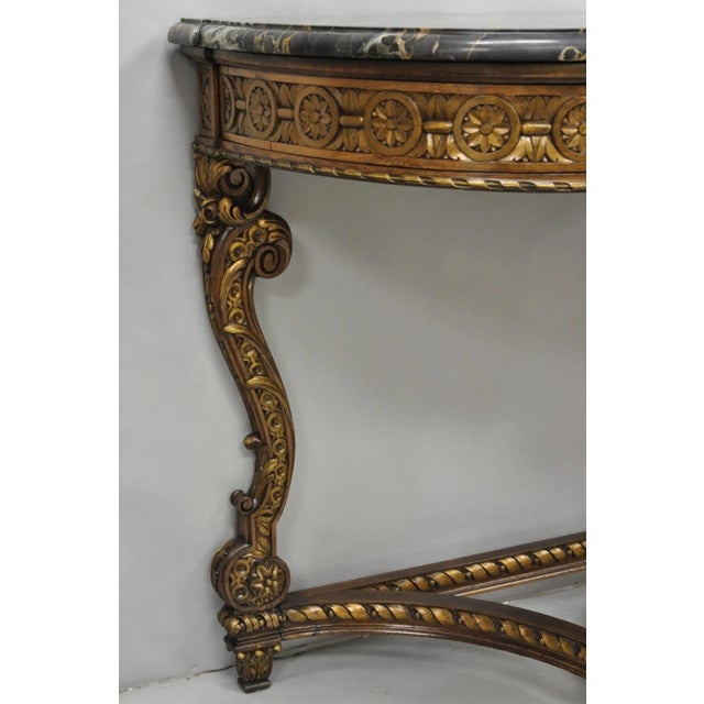 Antique French Baroque Rococo Carved Walnut Marble Top Sideboard Buffet W Drawer For Sale - Image 11 of 12