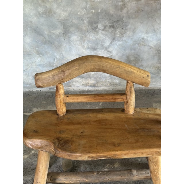 Small Vintage Bench with Backrest and Armrest in Light Asian Teak, 1990s For Sale - Image 9 of 10