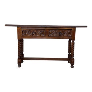 Early 19th Century Spanish Catalan Carved Walnut Wood Console Table For Sale