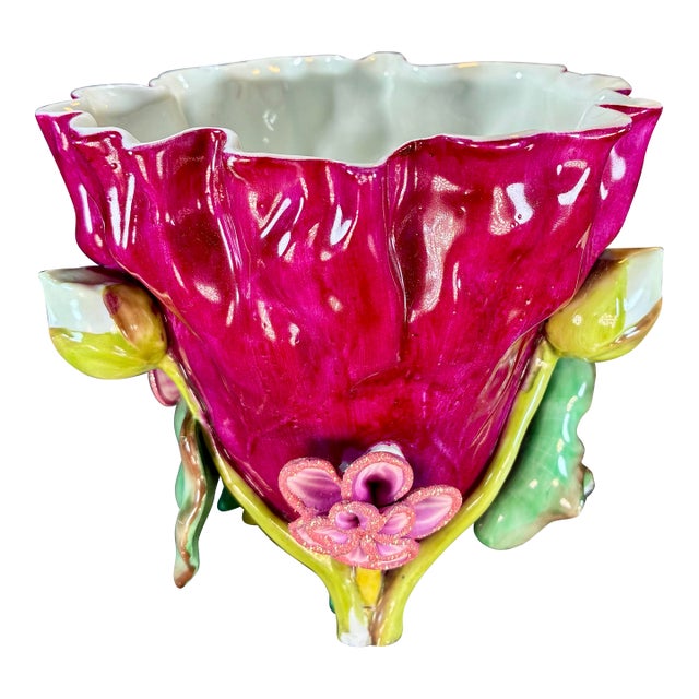 Majolica Fruit & Flower Themed Planter Bowl For Sale